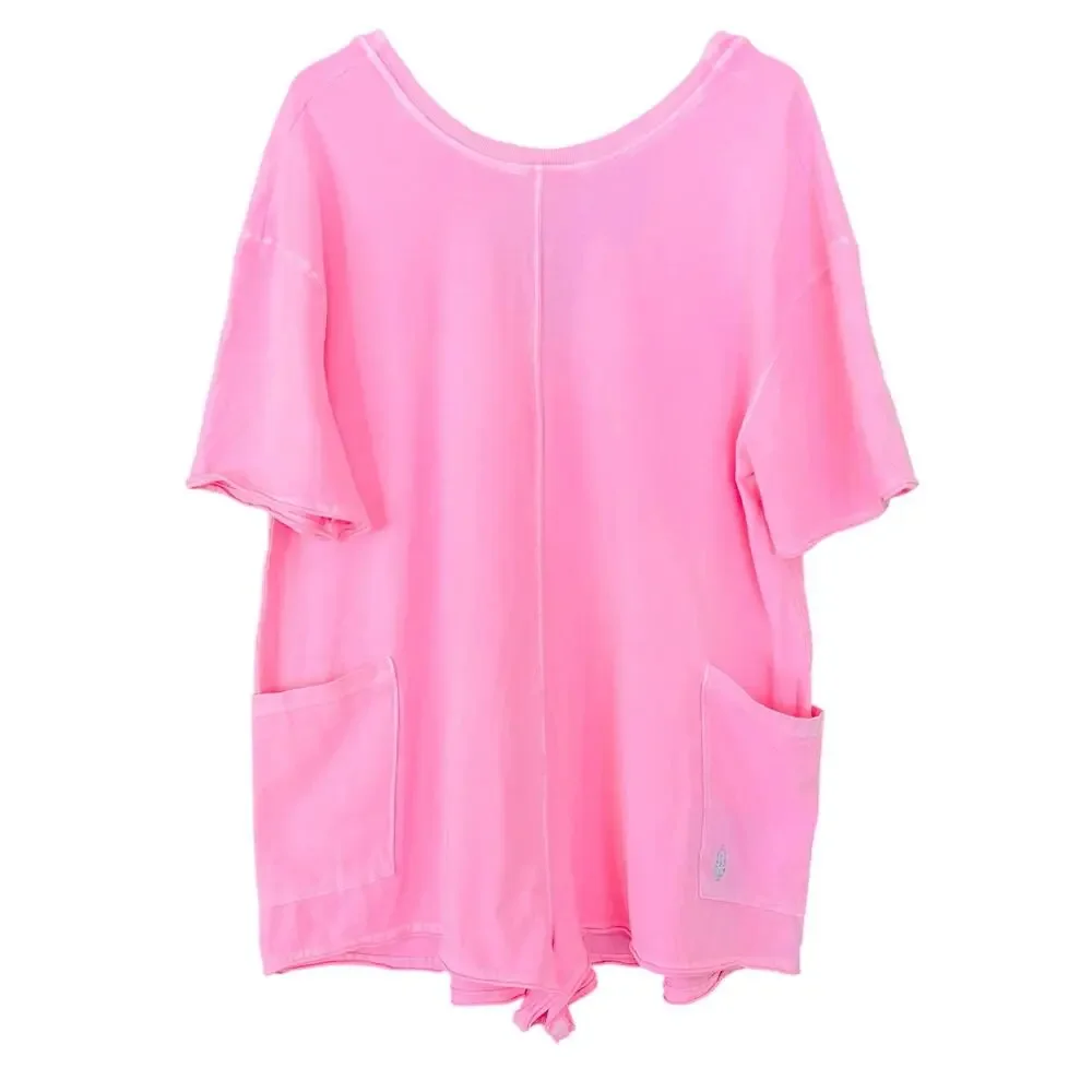 Free People Movement Hot Shot Tee Romper Pink Lemonade Size Medium - Picture 3 of 13